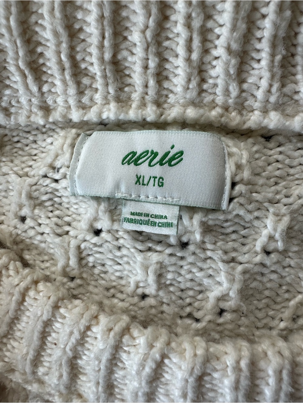 Aerie Bubbleknit Cream Cotton Blend Crewneck Sweater XL - Picture 6 of 8